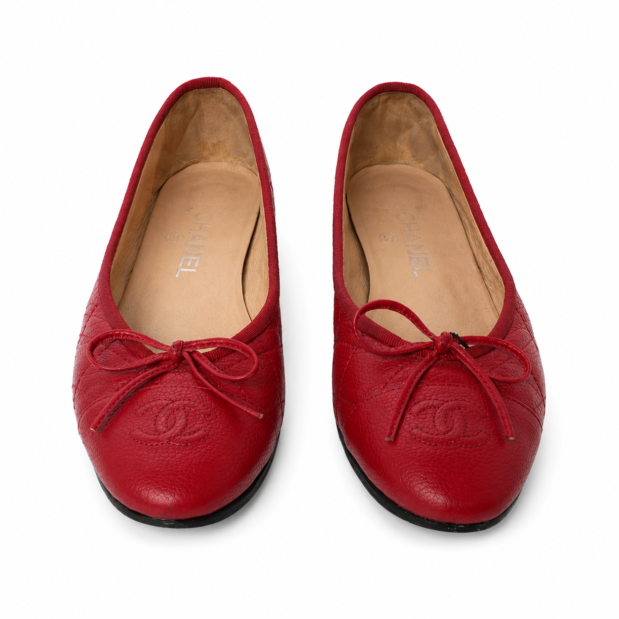 CHANEL CC QUILTER LEATHER CAP TOE BALLET FLATS