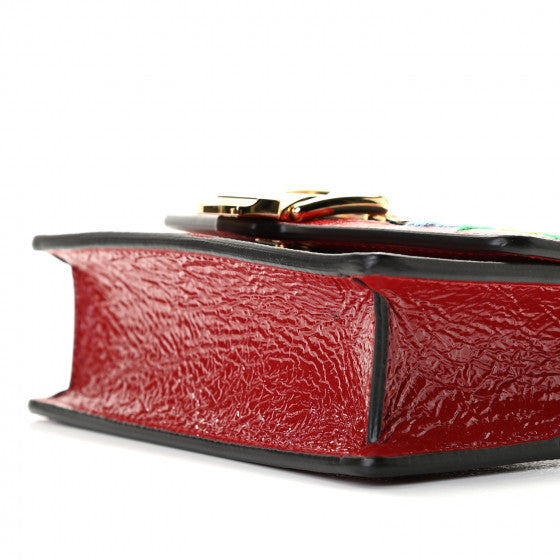 GUCCI SYLVIE EMBROIDERED WRINKLED PATENT LEATHER SUPER MINI BAG