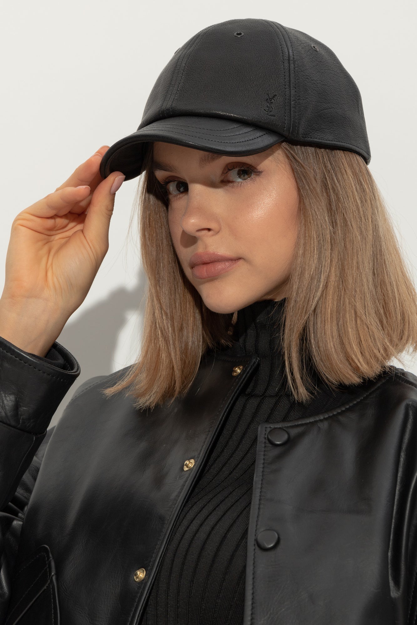 YVES SAINT LAURENT YSL LEATHER CAP WITH LOGO EMBOSSED