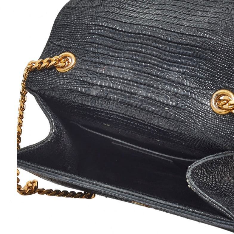 YVES SAINT LAURENT YSL BLACK CROC EMBOSSED KATE TASSLE CROSSBODY BAG