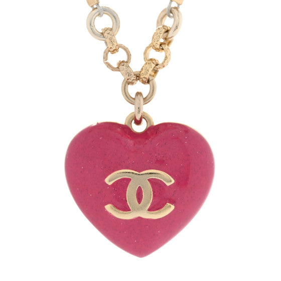 CHANEL RESIN CRYSTAL PEARL CHAIN HEART CC DROP NECKLACE