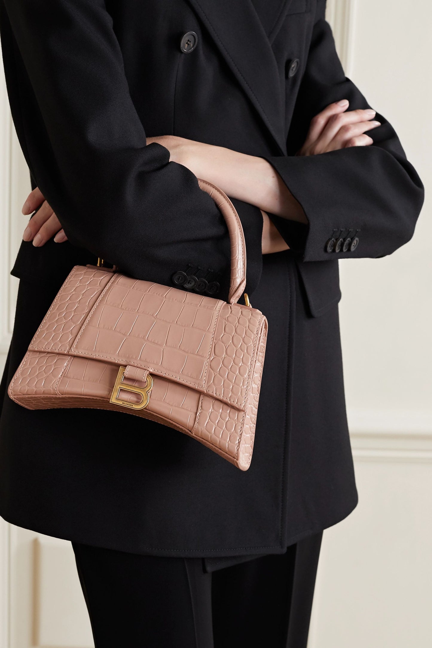 BALENCIAGA HOURGLASS SMALL CROC LEATHER