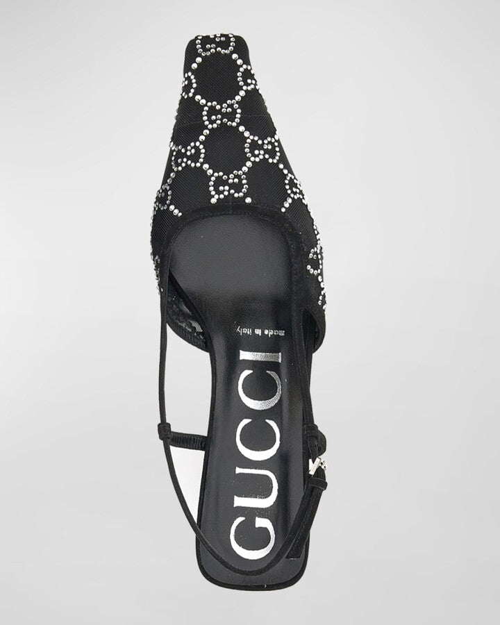 GUCCI GG INTERLOCKING MESH CRYSTAL KITTEN HEELS