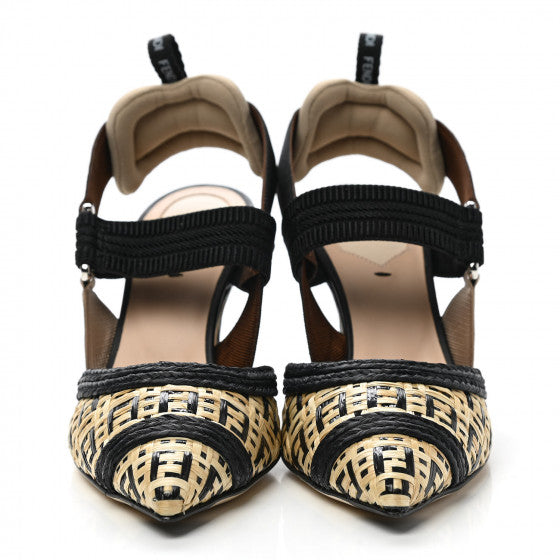 FENDI RAFFIA GROSGRAIN FF INTRECCIO COLIBRI SLINGBACK PUMPS