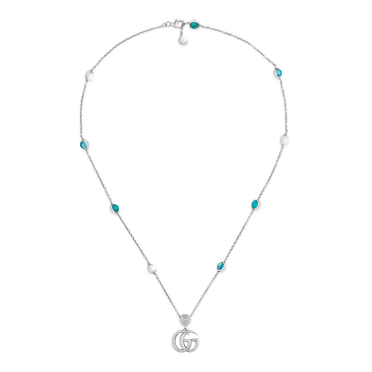 GUCCI GG MARMONT STERLING SILVER WITH MOTHER OF PEARL ,BLUE TOPAZ AND TURQUOISE RESIN