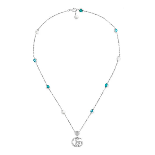 GUCCI GG MARMONT STERLING SILVER WITH MOTHER OF PEARL ,BLUE TOPAZ AND TURQUOISE RESIN