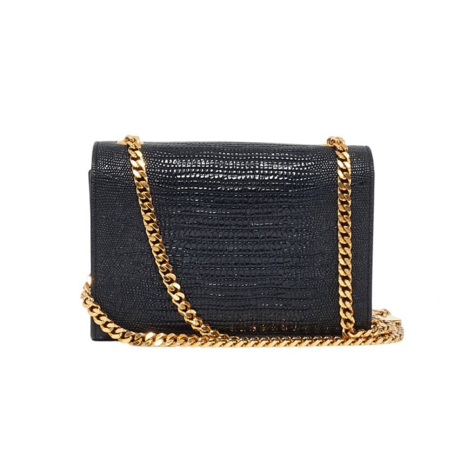 YVES SAINT LAURENT YSL BLACK CROC EMBOSSED KATE TASSLE  CROSSBODY BAG