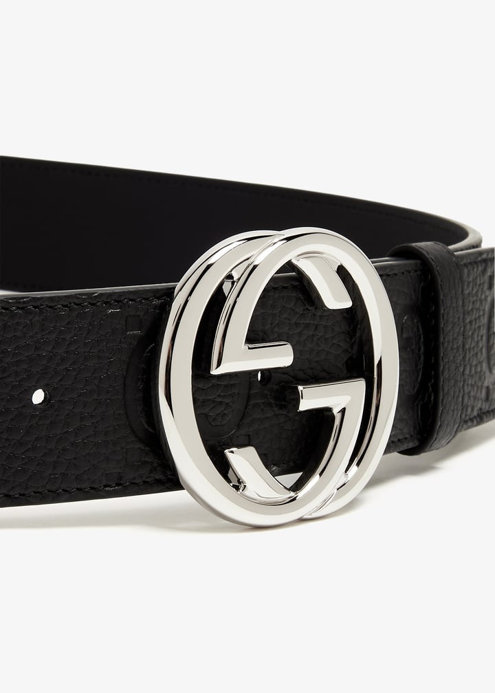 GUCCI GG INTERLOCKING UNISEX EMBOSSED LEATHER BELT