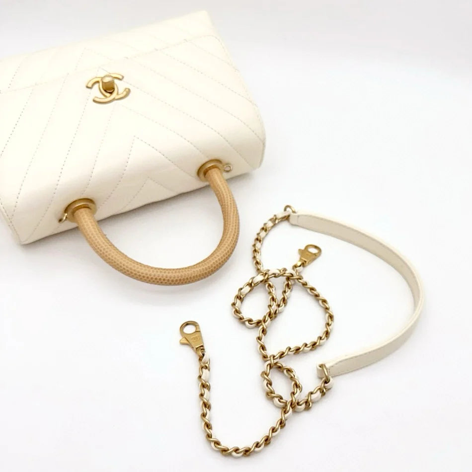 CHANEL CC COCO LIZARD TOP HANDLE SMALL QUILTED