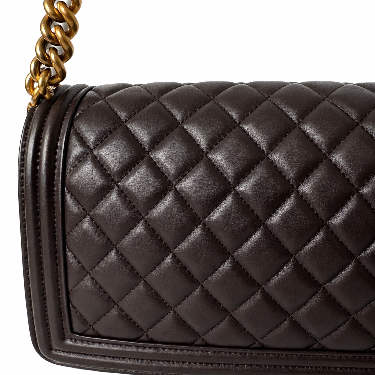CHANEL CC DARK BROWN QUILTED CALFSKIN MEDIUM BOY BAG