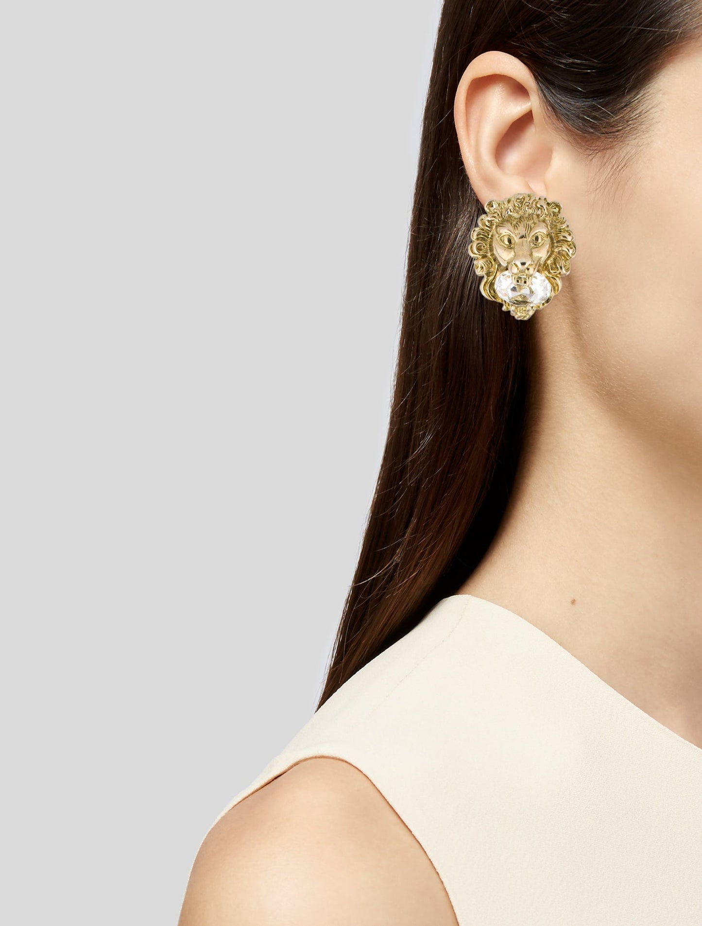 GUCCI GG LION RHINESTONE CLIP-ON EARRINGS