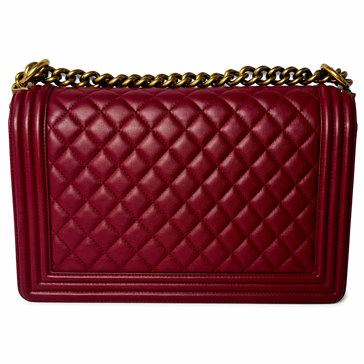 CHANEL CC DARK RED QUILTED CALFSKIN LARGE BOY BAG