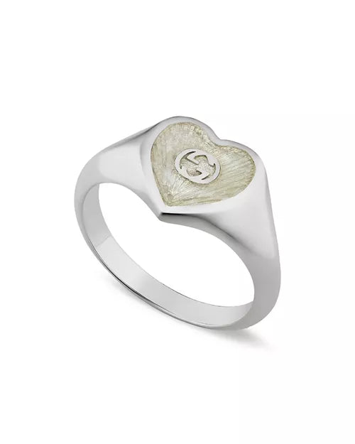 GUCCI GG STERLING SILVER INTERLOCKING G HEART RING