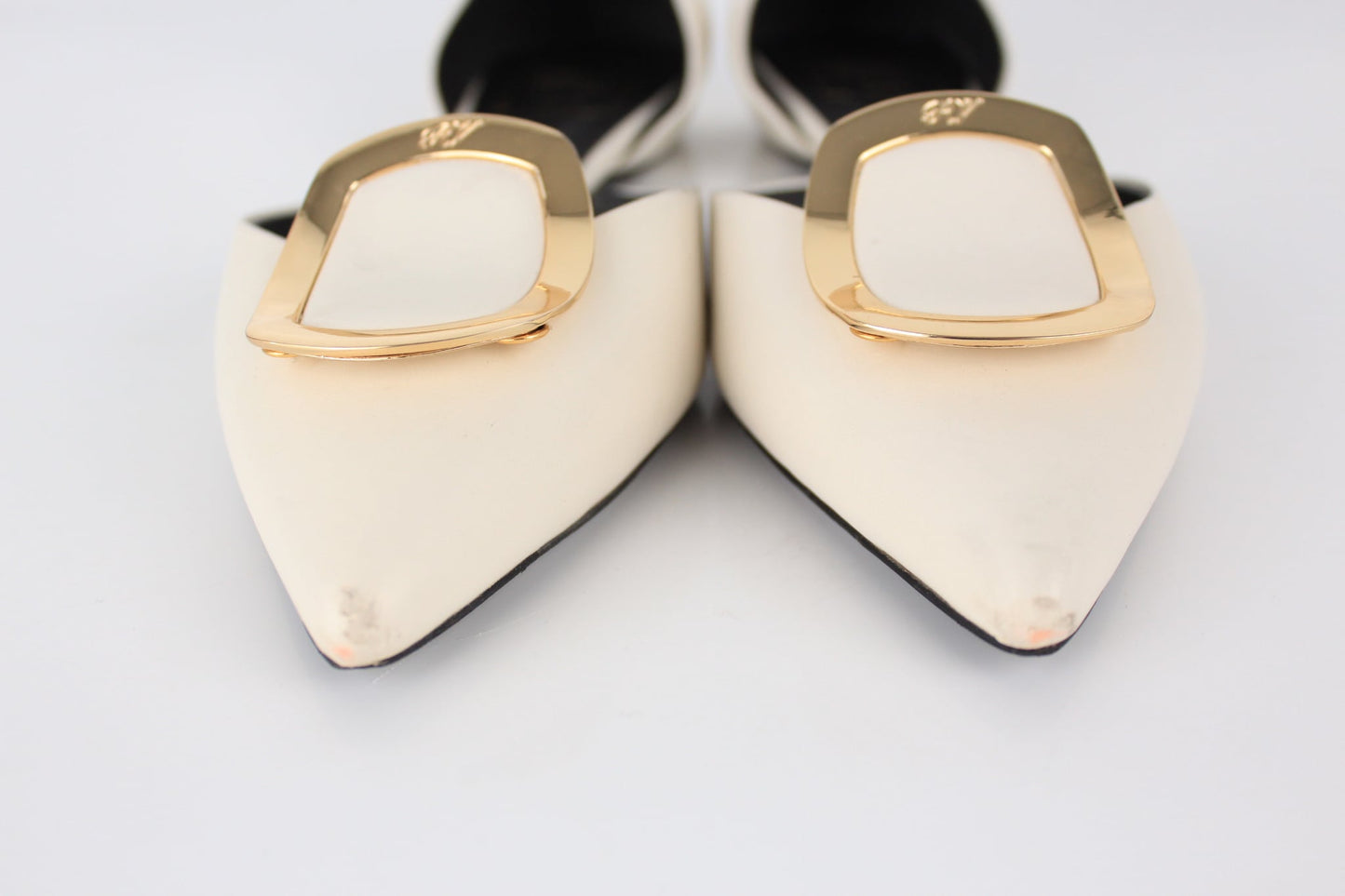 ROGER VIVIER CHIPS D’ORSAY WHITE PATENT BALLET FLATS