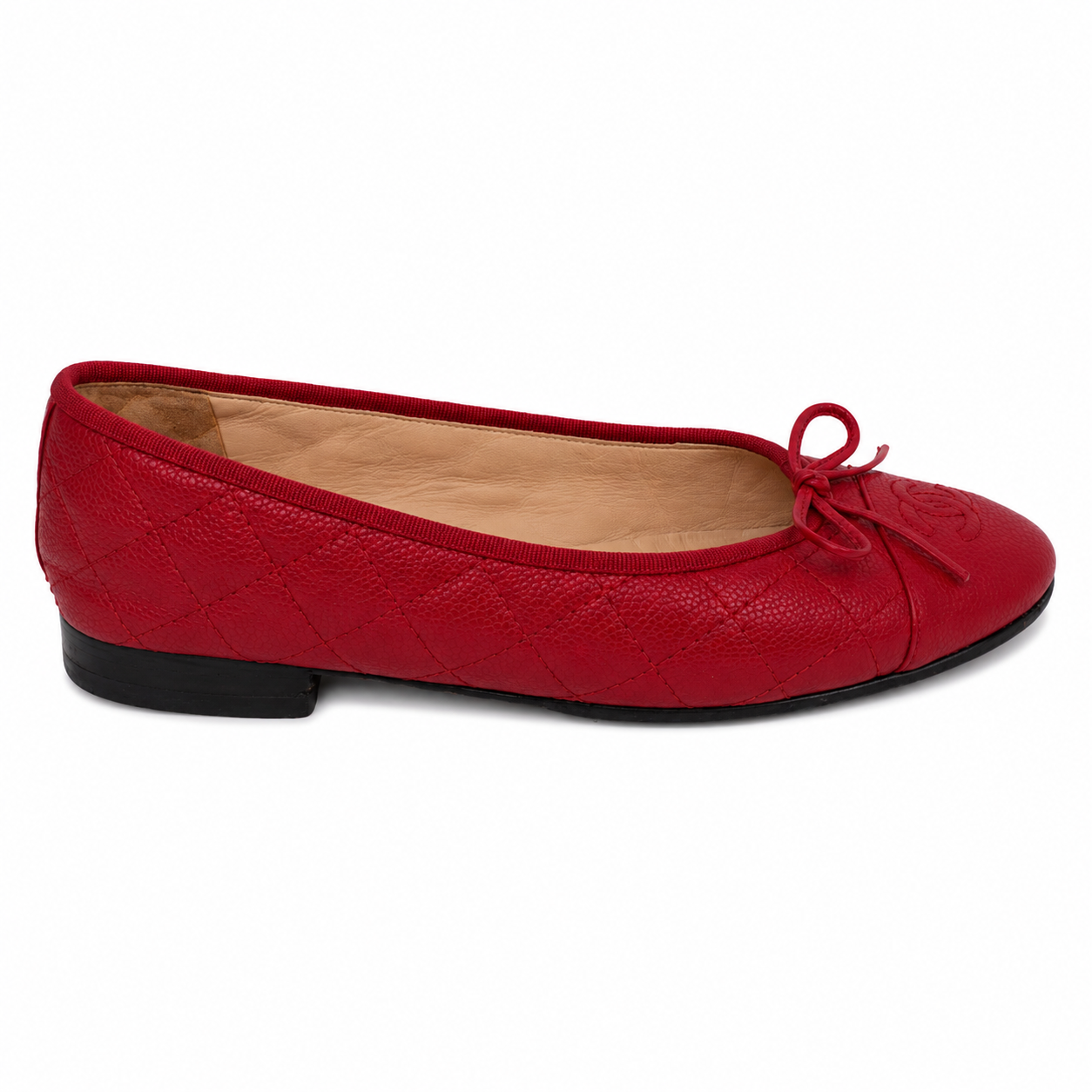 CHANEL CC QUILTER LEATHER CAP TOE BALLET FLATS