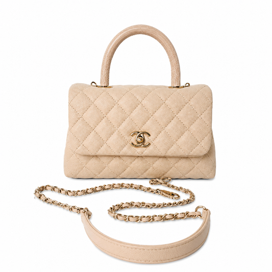 CHANEL CC TOP HANDLE MINI CAVIAR BEIGE