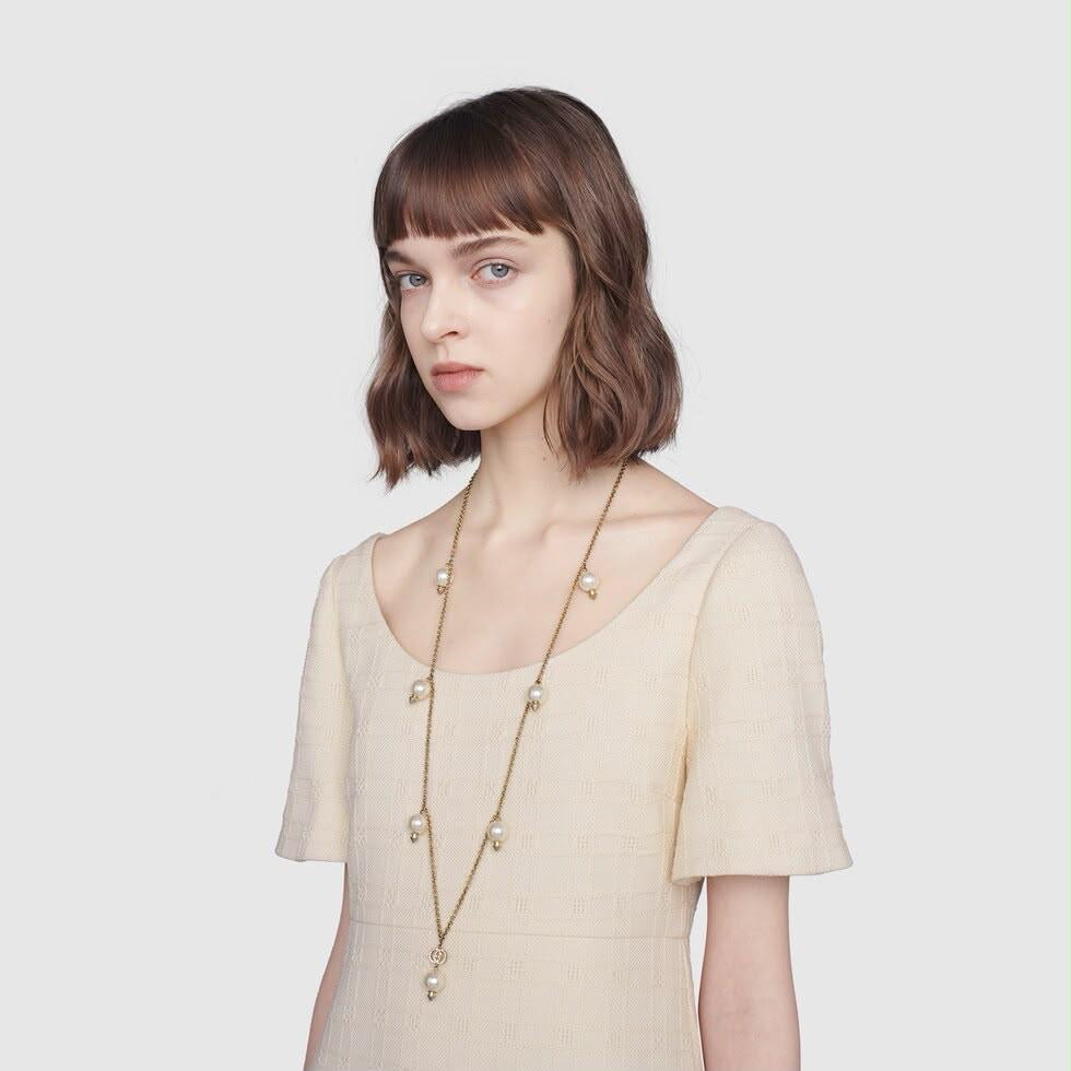 GUCCI GG INTERLOCKING G PEARLS PENDANT NECKLACE