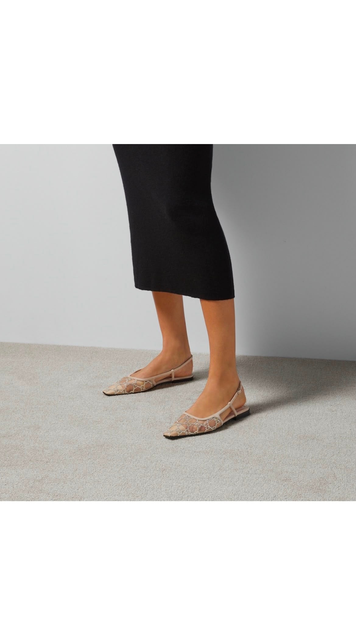 GUCCI GG MESH CRYSTAL BALLET SLINGBACK FLATS