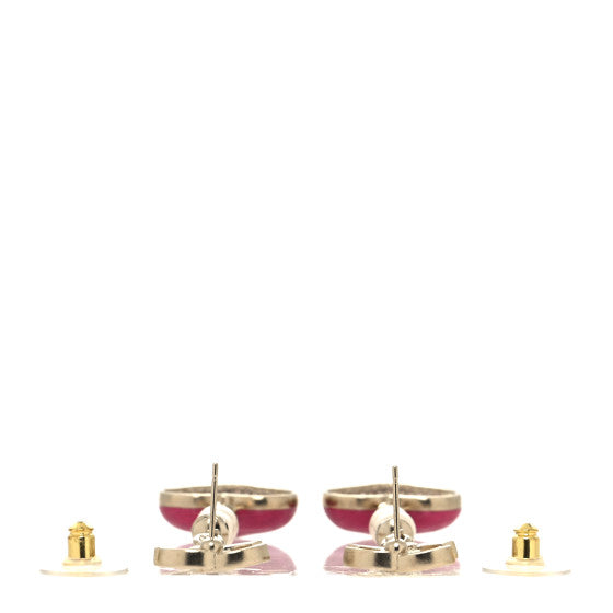 CHANEL RESIN CRYSTAL PEARL CHAIN HEART CC DROP EARRING