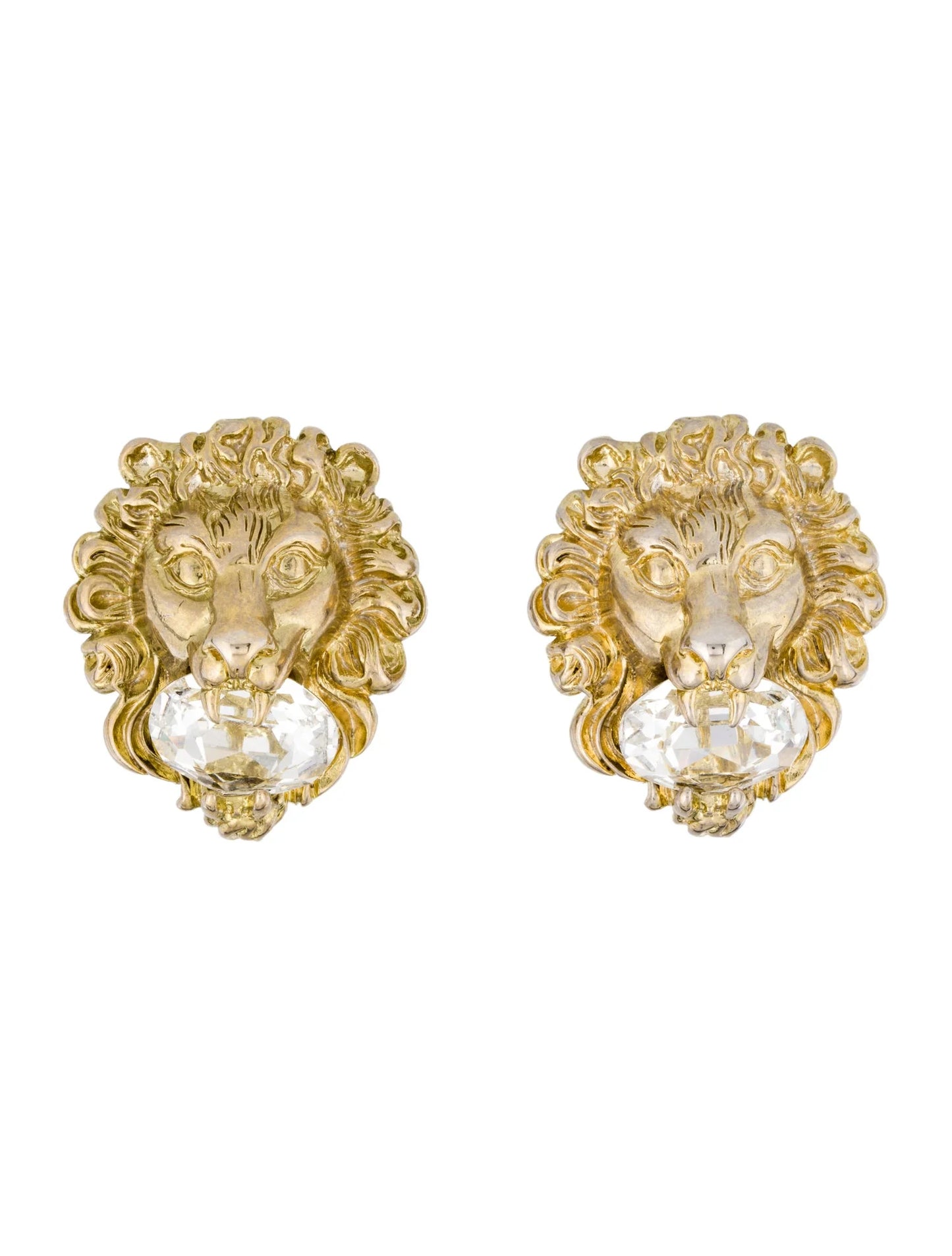 GUCCI GG LION RHINESTONE CLIP-ON EARRINGS