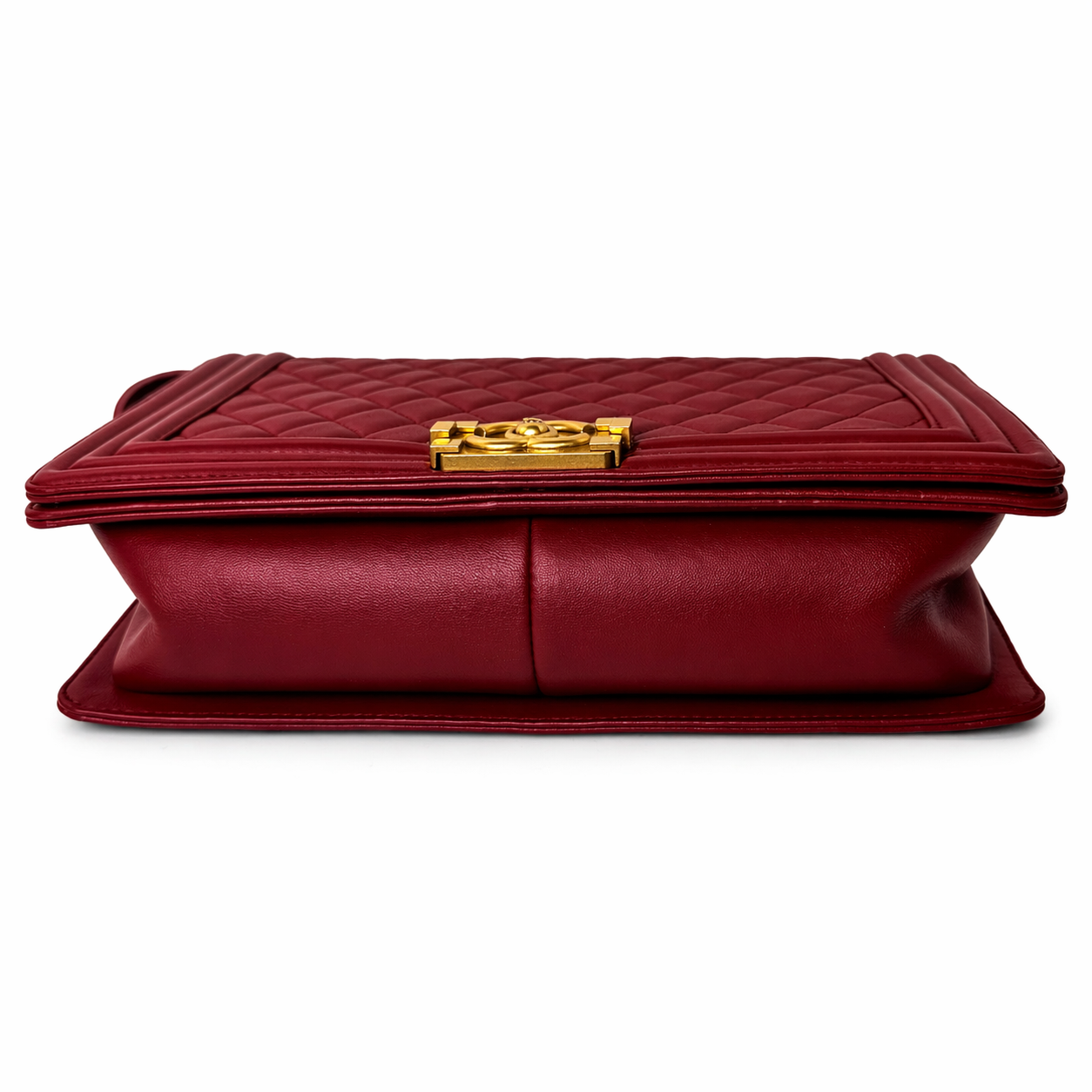 CHANEL CC DARK RED QUILTED CALFSKIN LARGE BOY BAG