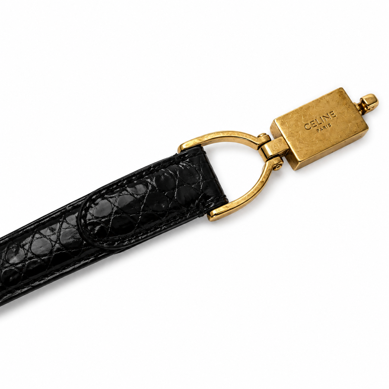CELINE TRIOMPHE  CROC WOMENS ADJUSTABLE LEATHER BELT