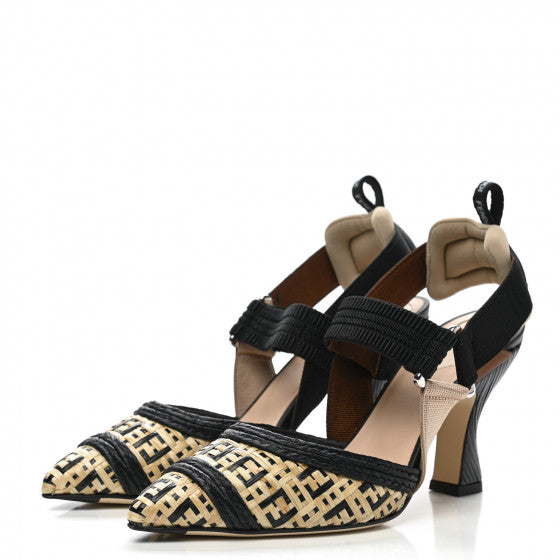FENDI RAFFIA GROSGRAIN FF INTRECCIO COLIBRI SLINGBACK PUMPS