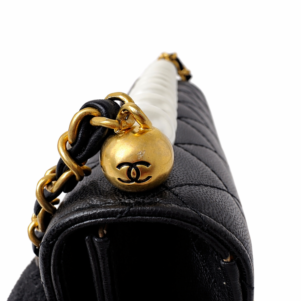 CHANEL CC BLACK SMALL CHIC PEARL FLAP