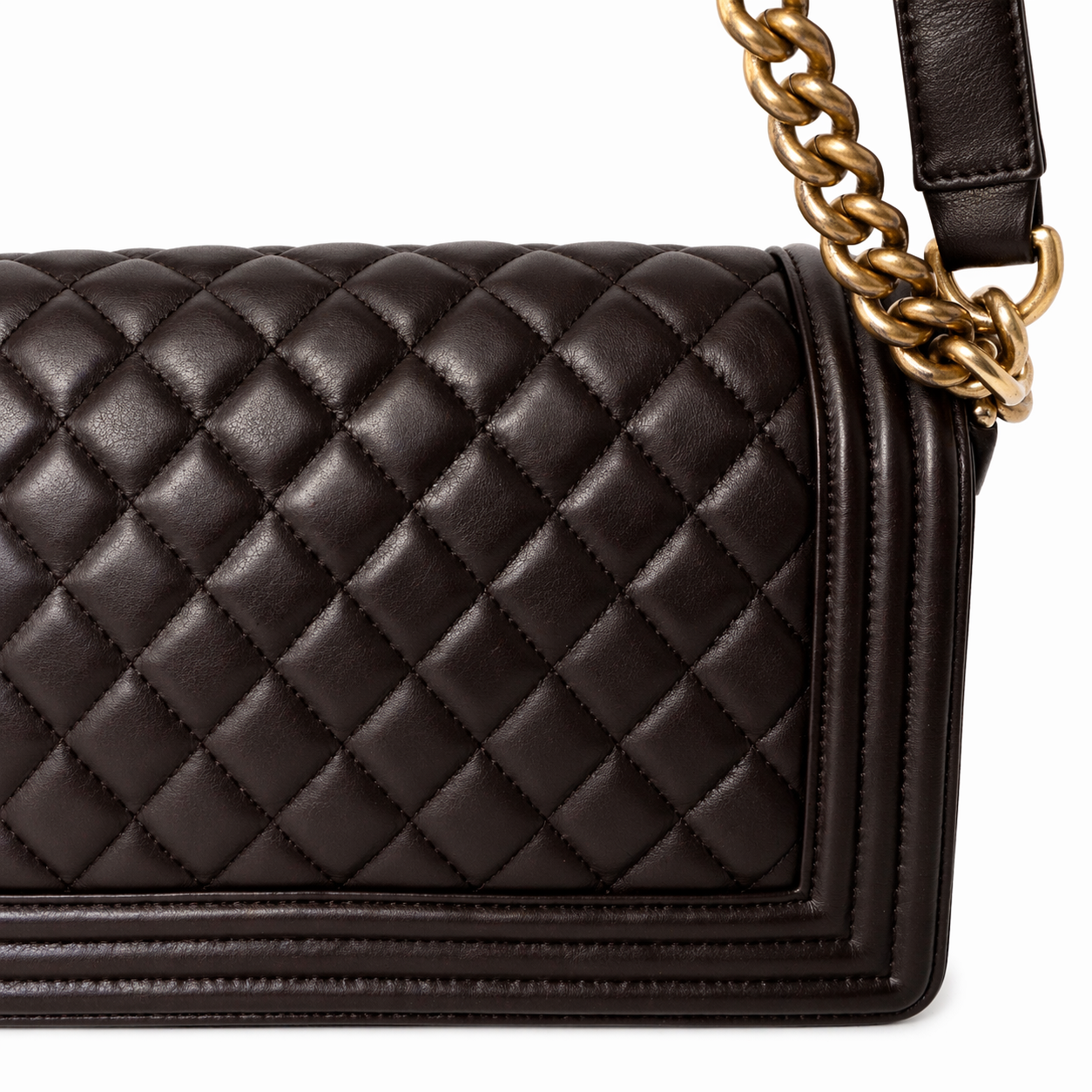 CHANEL CC DARK BROWN QUILTED CALFSKIN MEDIUM BOY BAG