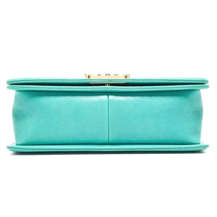 CHANEL AQUA GREEN CHEVRON CAVIAR SMALL BOY FLAP BAG