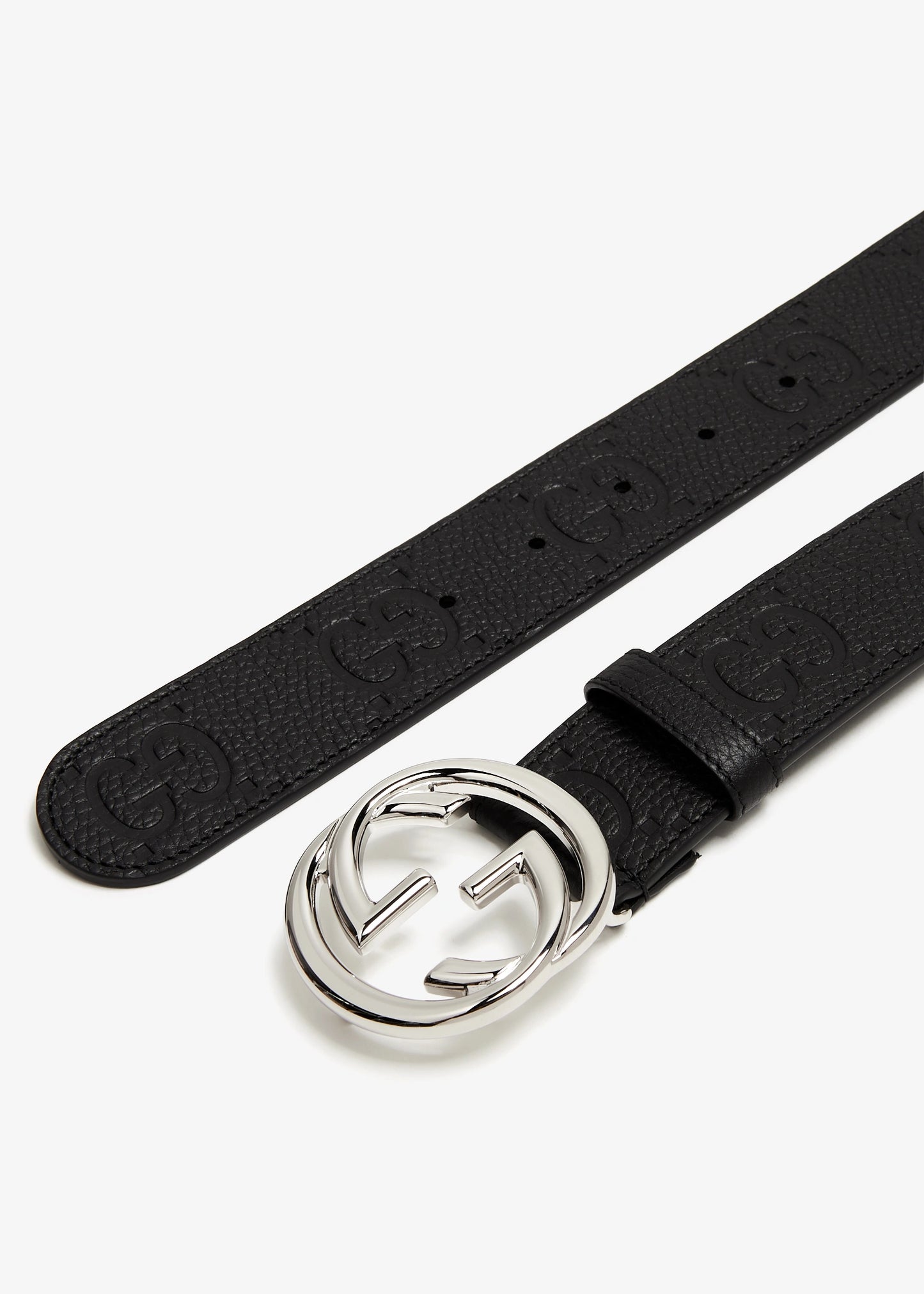 GUCCI GG INTERLOCKING UNISEX EMBOSSED LEATHER BELT