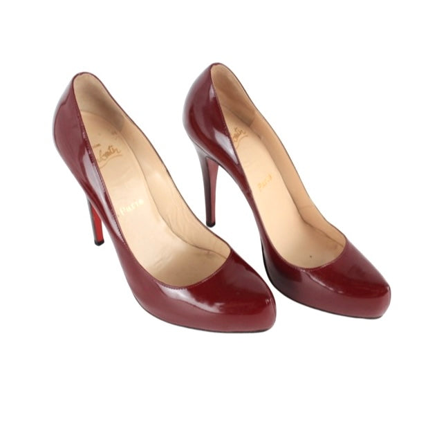 CHRISTIAN LOUBOUTIN BORDEAUX PATENT LEATHER PUMPS