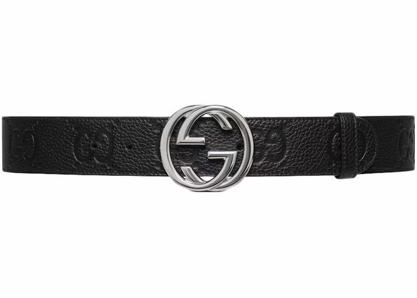 GUCCI GG INTERLOCKING UNISEX EMBOSSED LEATHER BELT