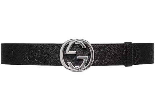 GUCCI GG INTERLOCKING UNISEX EMBOSSED LEATHER BELT