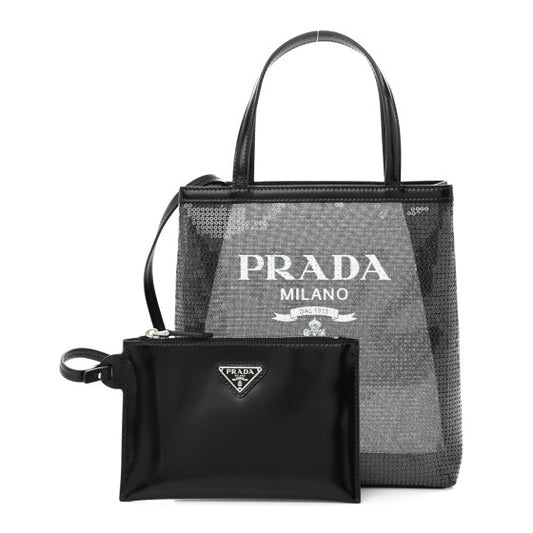 PRADA SEQUIN MESH TOTE BLACK