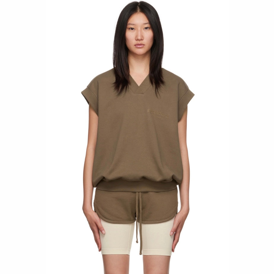 ESSENTIALS BROWN V-NECK VEST