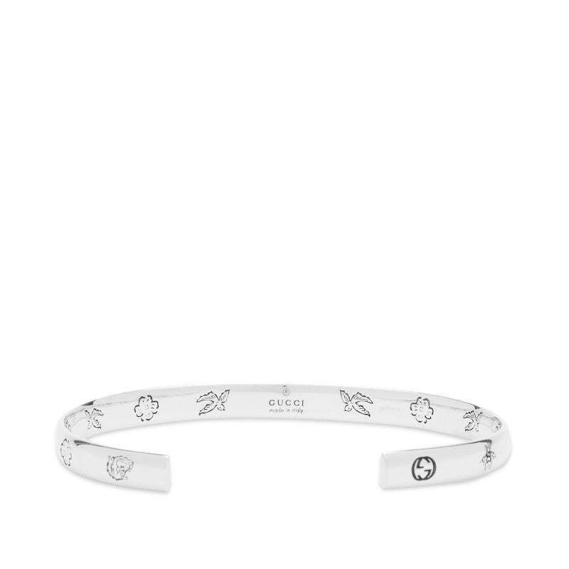 GUCCI GG STERLING SILVER 6MM BLIND FOR LOVE CUFF BRACELET