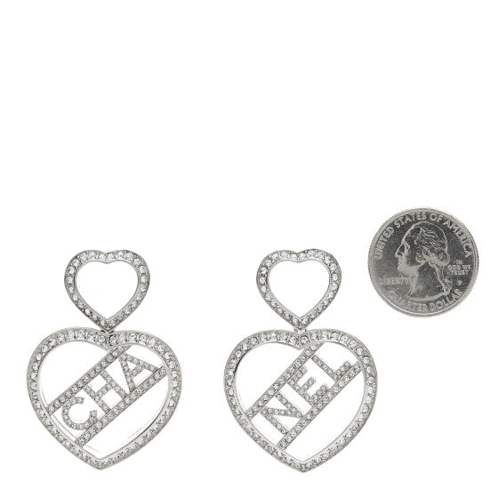 CHANEL CRYSTAL METAL CC HEART EARRINGS