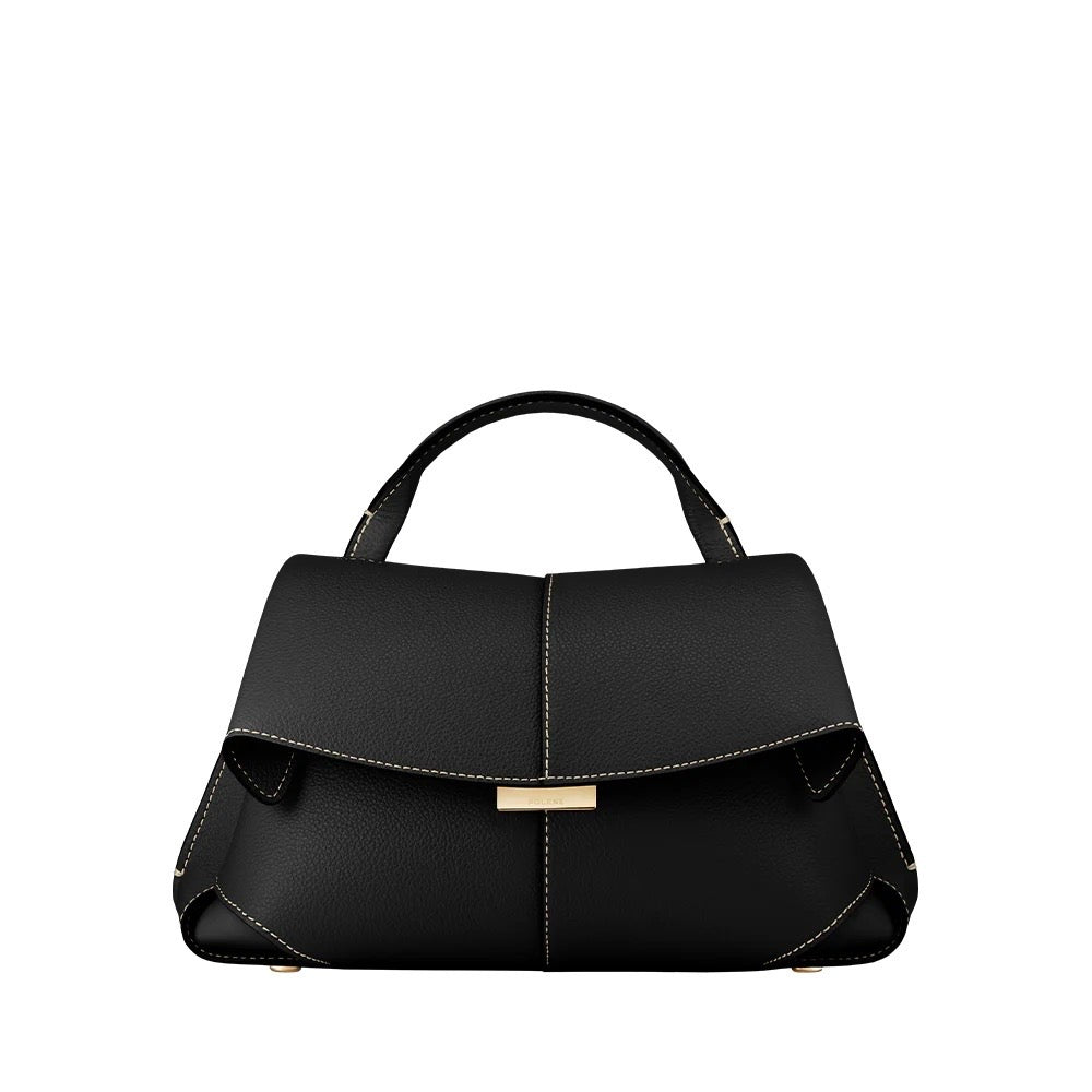 POLENE MOKKI MINI EDITION TEXTURED BLACK WITH ECRU STITCHING