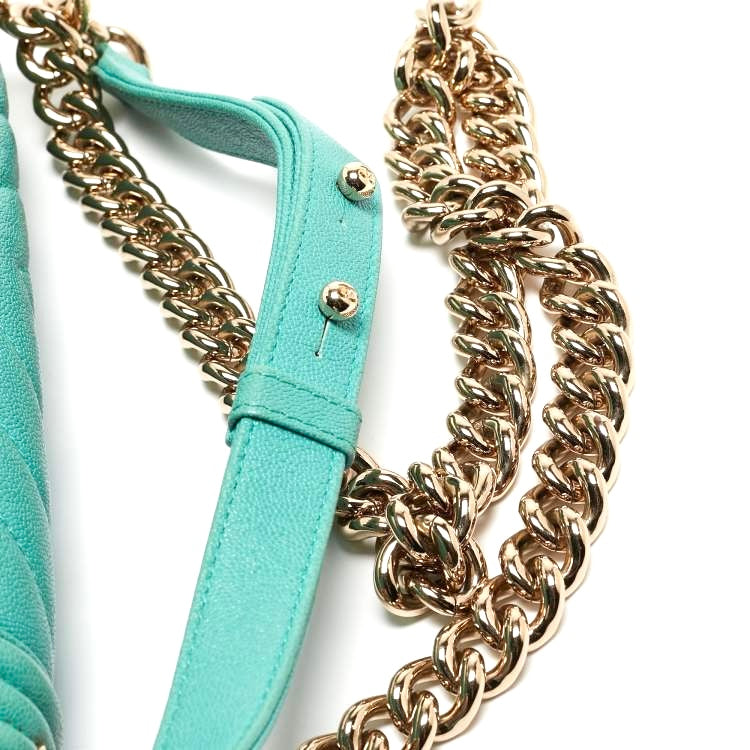 CHANEL AQUA GREEN CHEVRON CAVIAR SMALL BOY FLAP BAG