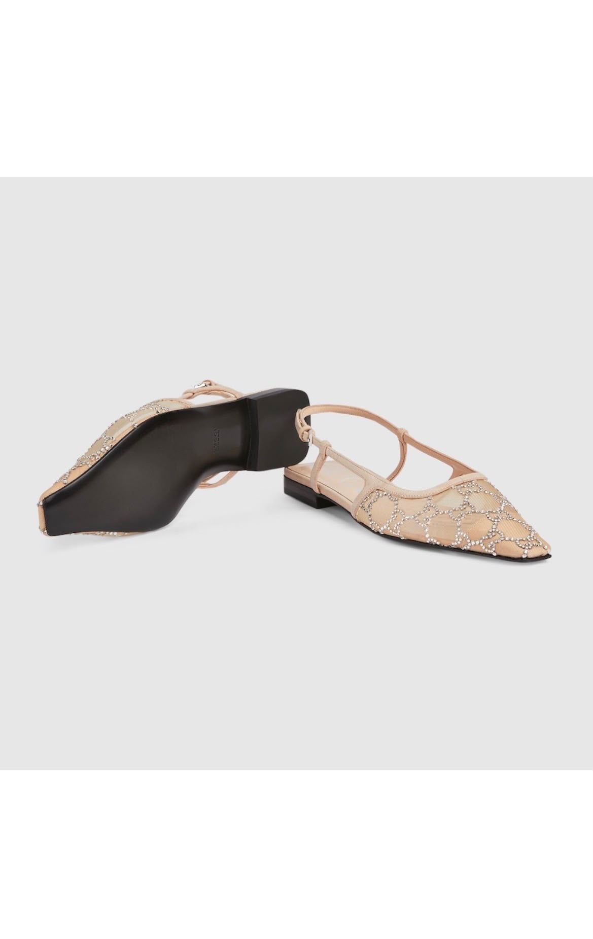 GUCCI GG MESH CRYSTAL BALLET SLINGBACK FLATS