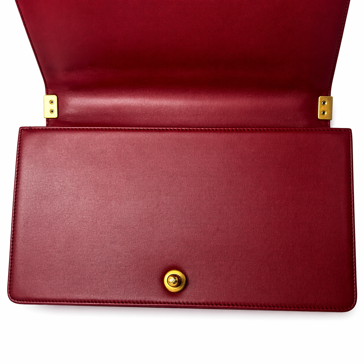 CHANEL CC DARK RED QUILTED CALFSKIN LARGE BOY BAG