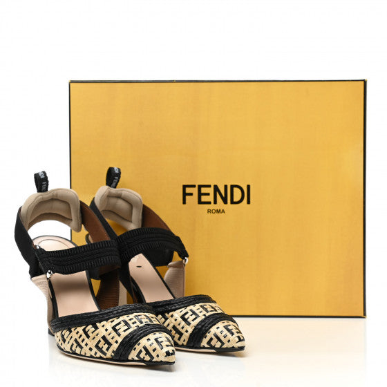 FENDI RAFFIA GROSGRAIN FF INTRECCIO COLIBRI SLINGBACK PUMPS