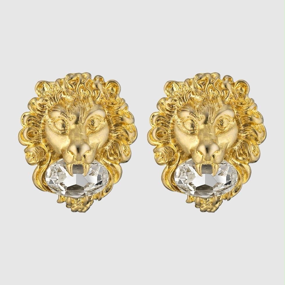 GUCCI GG LION RHINESTONE CLIP-ON EARRINGS