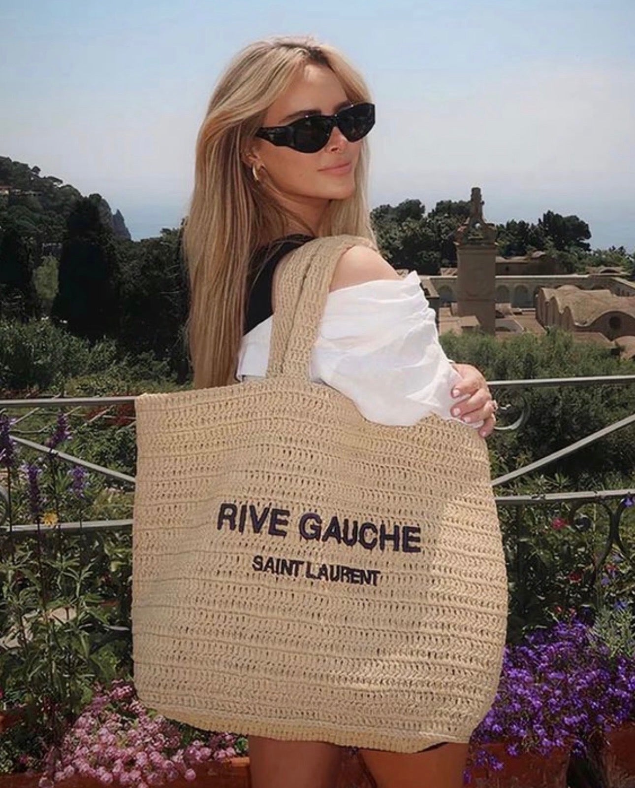 YVES SAINT LAURENT YSL RIVE GAUCHE RAFFIA TOTE