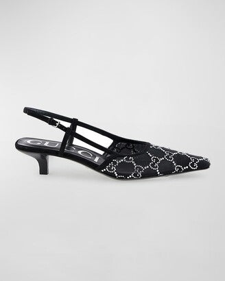 GUCCI GG INTERLOCKING MESH CRYSTAL KITTEN HEELS