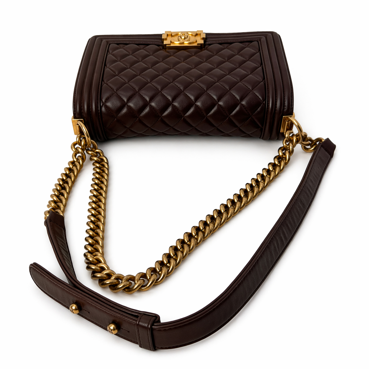 CHANEL CC DARK BROWN QUILTED CALFSKIN MEDIUM BOY BAG