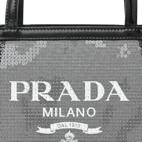 PRADA SEQUIN MESH TOTE BLACK