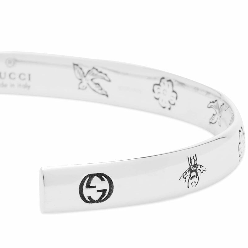 GUCCI GG STERLING SILVER 6MM BLIND FOR LOVE CUFF BRACELET
