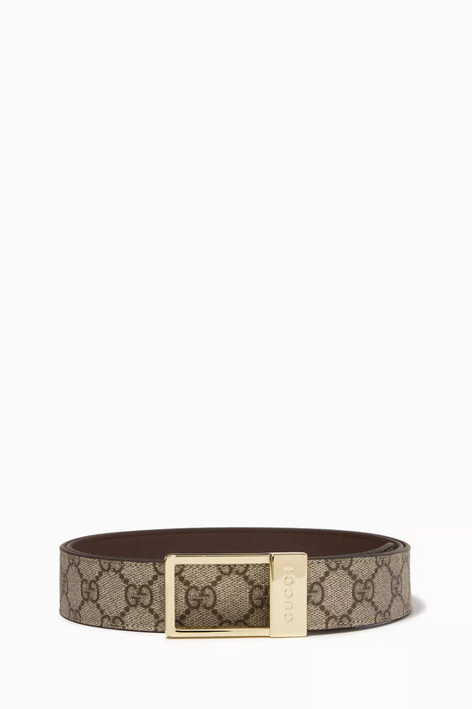GUCCI GG UNISEX SUPREME RECTANGULAR BUCKLE LEATHER BELT